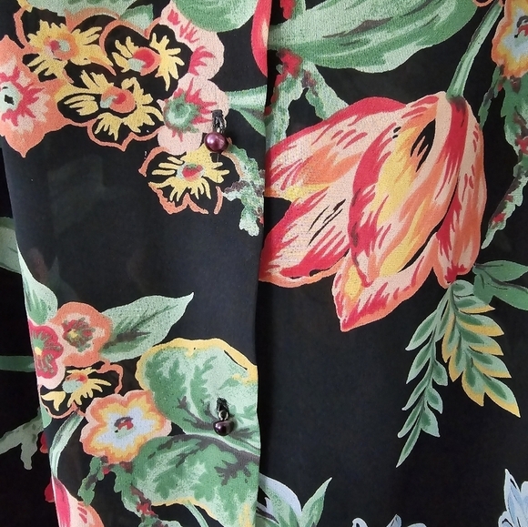 Vintage Natori Padded Blouse Women M Floral Colorful Print Lace Fairy Grunge - Picture 6 of 13